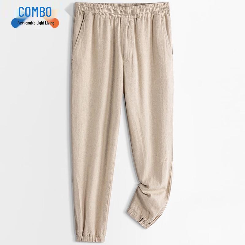 Men s Breathable Cotton Linen Straight-Leg Casual Pants XL легкие хаки