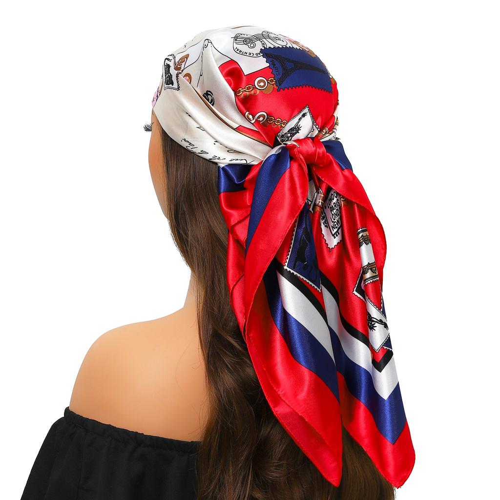 90*90cm Silk Scarf Scarftop Headwraps For Woman Fashion Four Seasons Hair Accessories Hijab Foulard Bandana Femme Headscarf