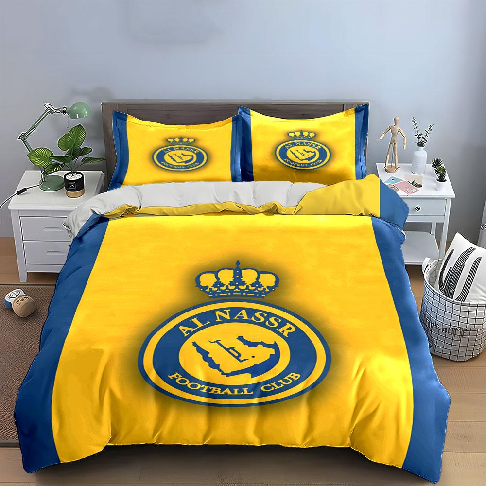 Logo des Fußballvereins Al Nassr. Bettwäsche-Sets Bettbezug-Sets Bettbezüge Kissenbezüge(1* Bettbezug 2* Kissenbezüge ohne Bettdecke)