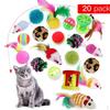 Cat Feather Toys,Interactive Retractable Teaser Play Mice Toys – Mixed Bag of 20