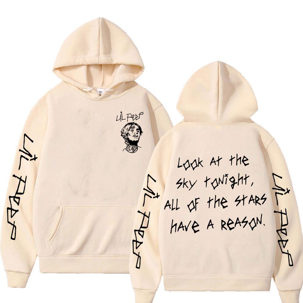 

Худі з принтом репера Lil Peep Look At The Sky Tonight All of The Stars Have A Reason для чоловіків та жінок, хіп-хоп, оверсайз, світшот L хакі