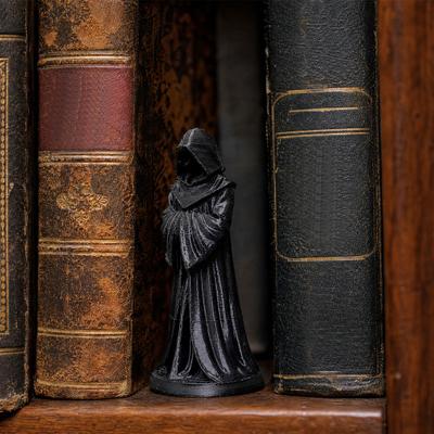 3D Printed Hooded Robe Ornament  Matte Black Faceless Monk Figurine