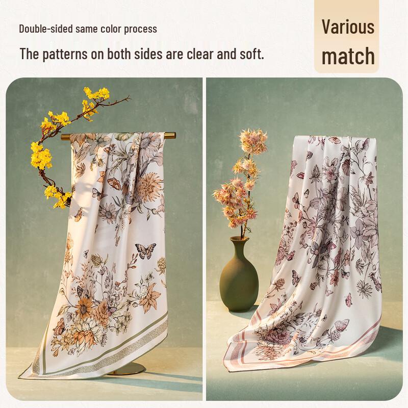 Shanghai Story 100% Mulberry Silk Double-Sided Floral Square Scarf