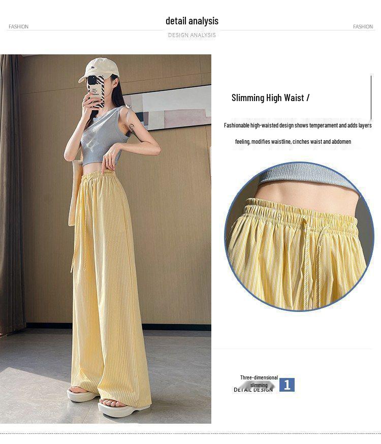 Cross-Border Vertical Stripe High-Waisted Wide-Leg Pants - Summer Straight Loose Casual Floor-Length Design.