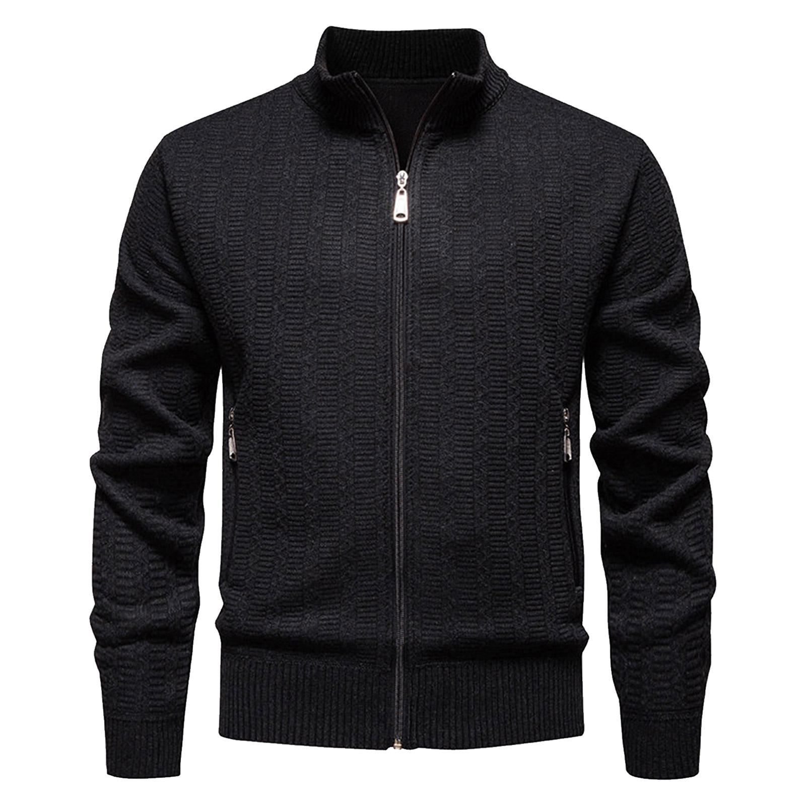 

Мужской однотонный текстурированный повседневный кардиган с воротником-стойкой, пальто-свитер, куртка плюс вельвет XL