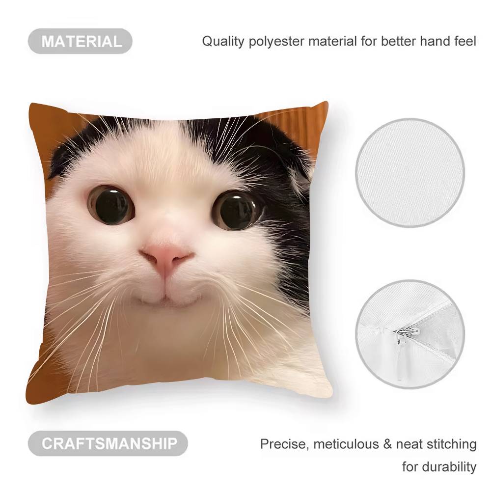 Pet Cat Funny Memes Pillow Case Anti-dustmite Pillowcase Invisible Zipper Silky Short Plush Sofa Cushion Cover