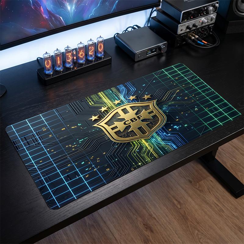 Brazil Football Crest Mouse Pad, Extended Non Slip Rubber Desk Mat for Gaming Office Laptop Fan Gift
