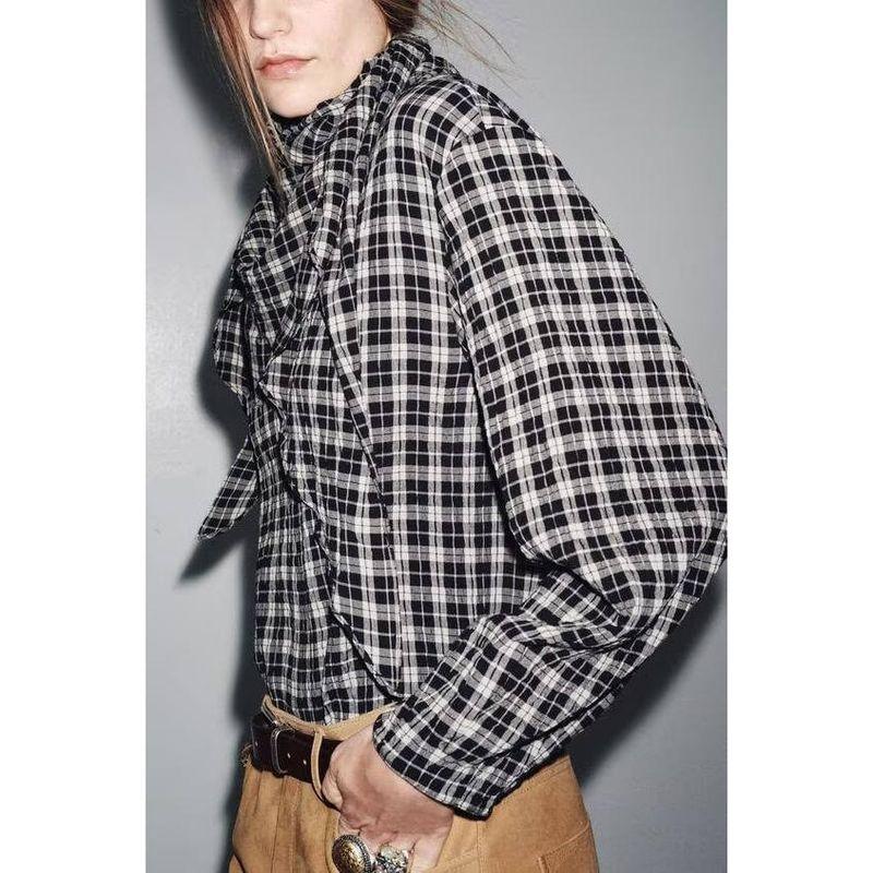 Za Autumn New Women's Clothing Zr European and American Style Fashionable Checkered Multifunctional Headscarf Shirt 8800240 809