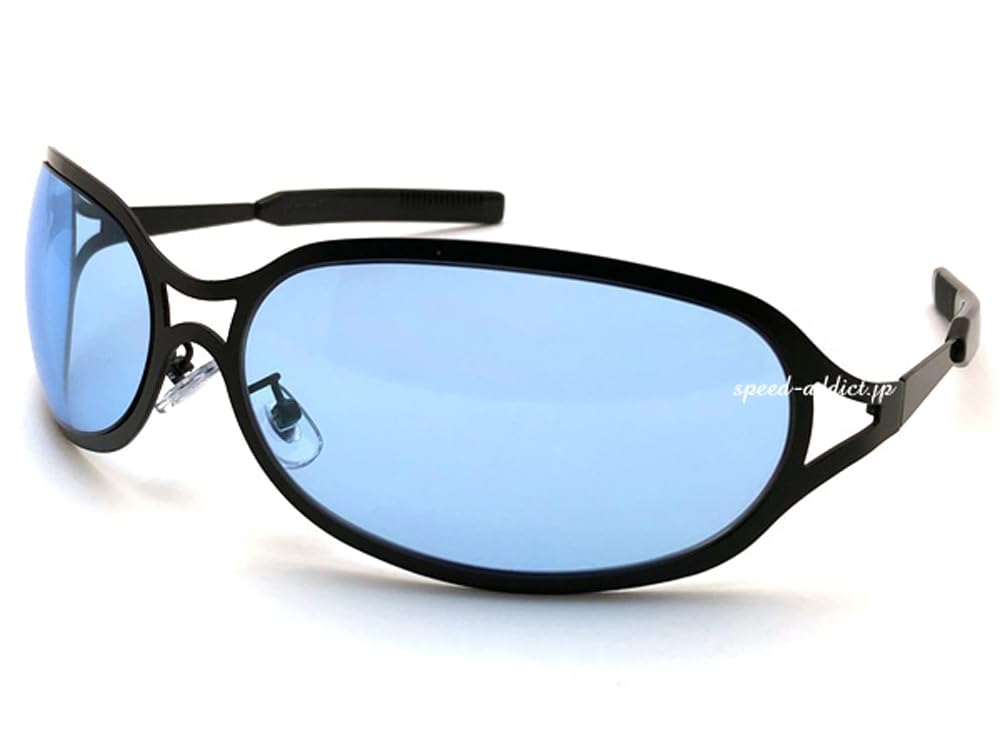 SPEED ADDICT Metal Oval Sunglasses, Matte Black x Light Blue