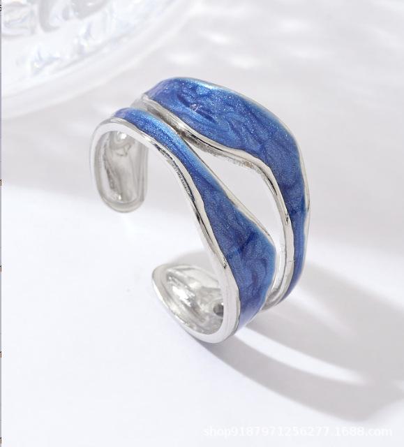 Stylish Stainless Steel Enamel Adjustable Wide Band Ring Open Adjustable