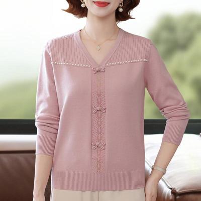 Pasto Women's New Chinese Style Beaded Knit Top