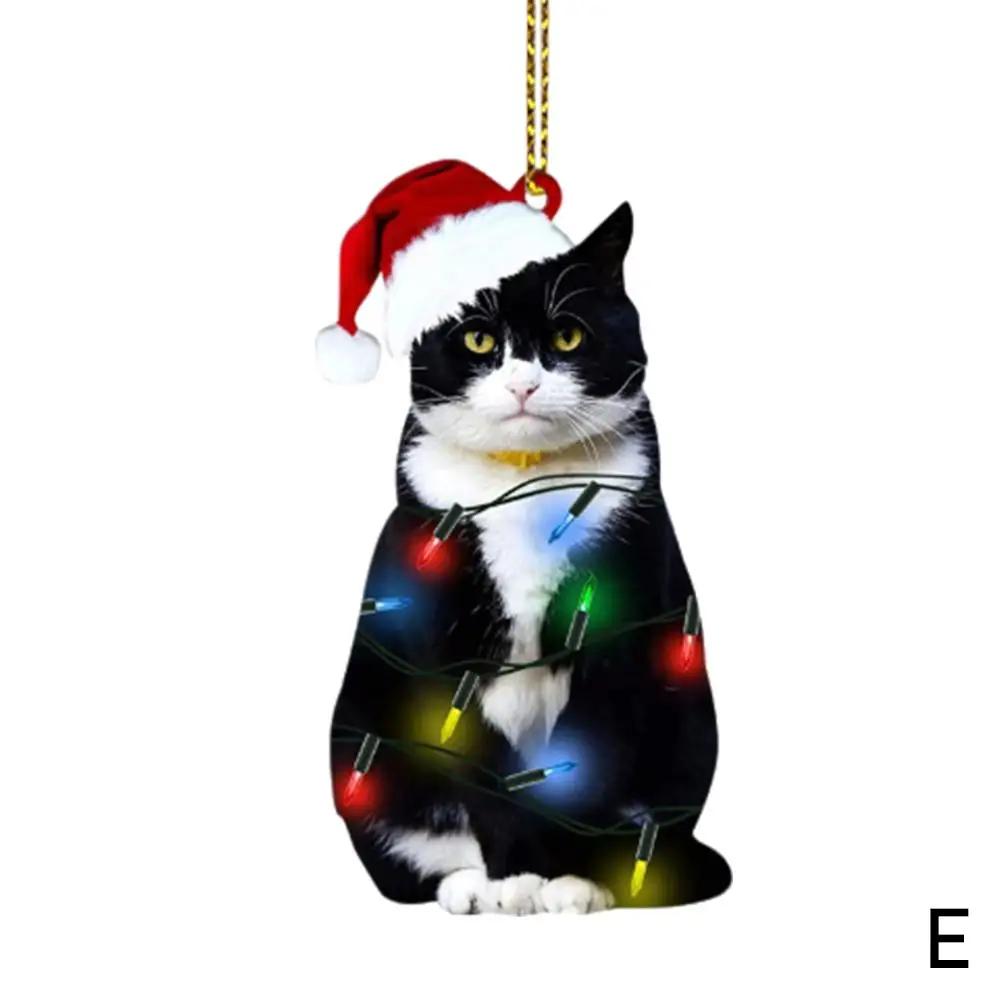 Charming Black Cat Christmas Ornament 2D Acrylic Hanging Decor For Tree Car Mirror Keychain Kid Xmas Gift Holiday Party Sup Q3E6