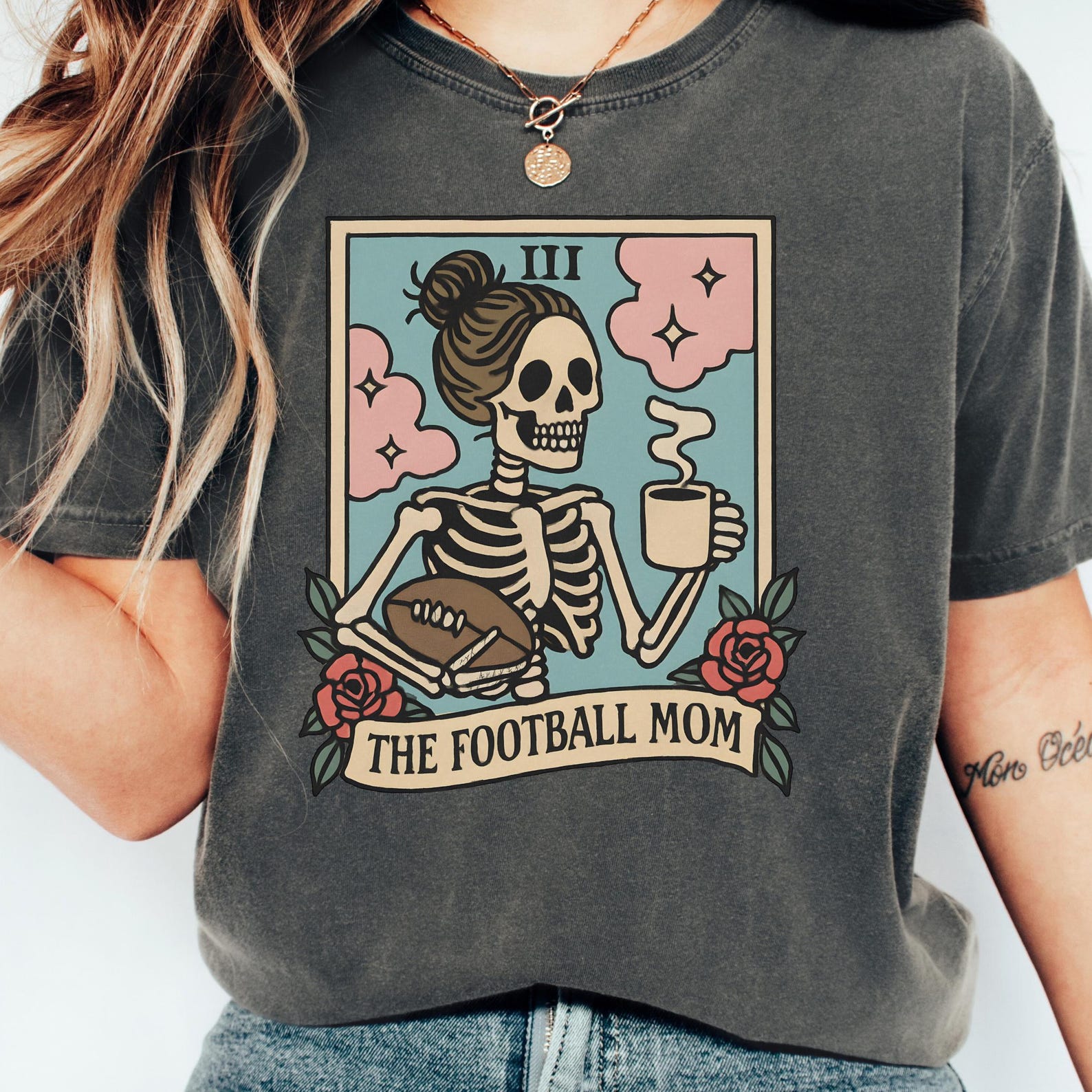 Comfort Colors Football Mom Tarot Card T-Shirt - Halloween Mama Tee S