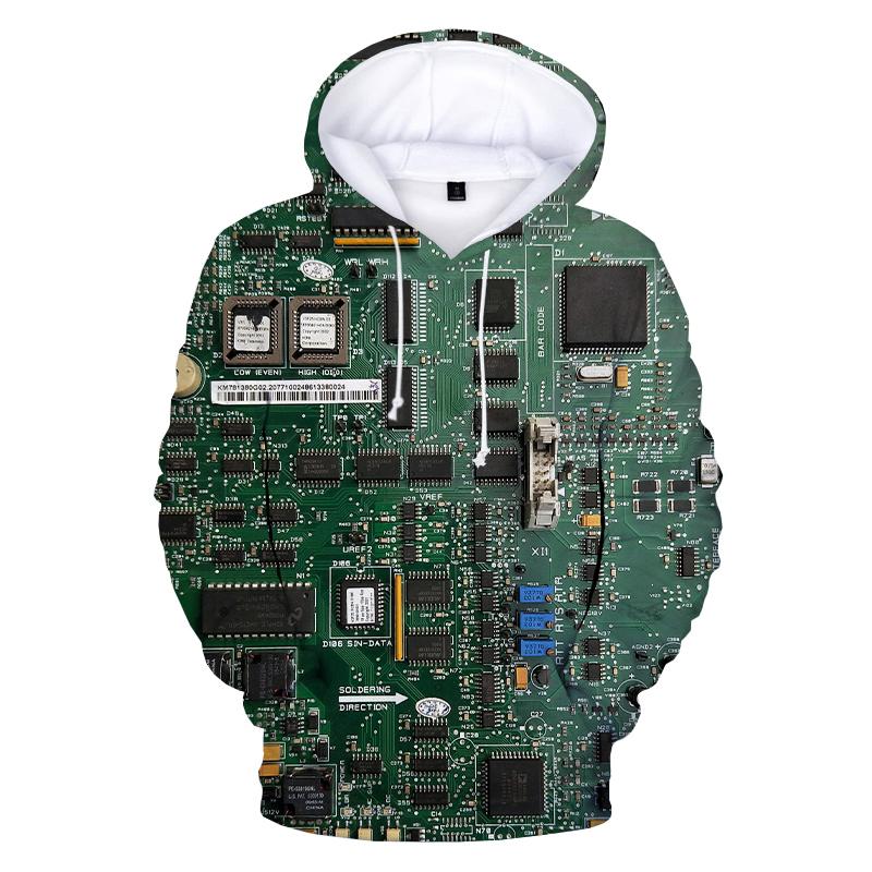 Electronic Chip Hoodie 3D Print Men Women Funny Hoodies Oversized Hoody Pullover Hip Hop Hooded Sweatshirts Kids Tops Clothing