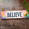 2D Flat-[Open]2D Flat 1pc 2D FLAT Retro, "Pink Background with Stars And, Text Is BELIEVE" Metal Sign, Farmhouse Style Sign, Suitable for Bedroom, Kit