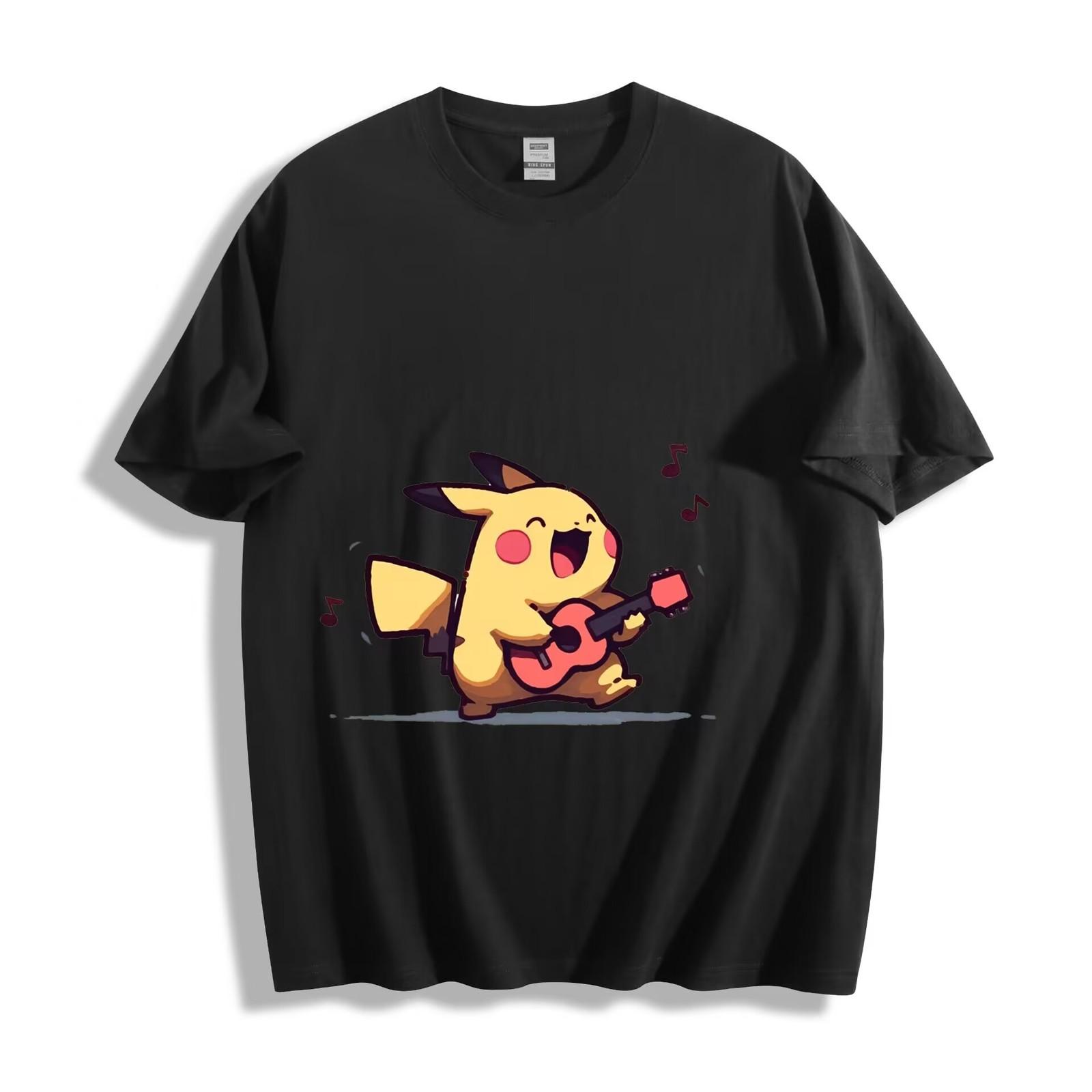 Pokémon Pikachu Melody T-Shirt Mens Womens Tees Top - Guitar Playing with Musical Notes Unisex Tee 3XL