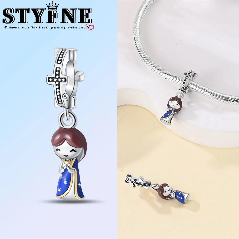 Exquisite Copper Nossa Senhora Aparecida Dangle Cross Charms Pendants Fit Original Bracelets Diy Jewelry For Women