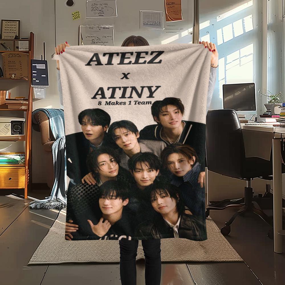 

1 шт. Фланелевое одеяло с принтом ATEEZ, Высококачественное, Удобное для всех сезонов, Декор для дома, Тепло и уют, Идеально для подарков 80cm x 120cm