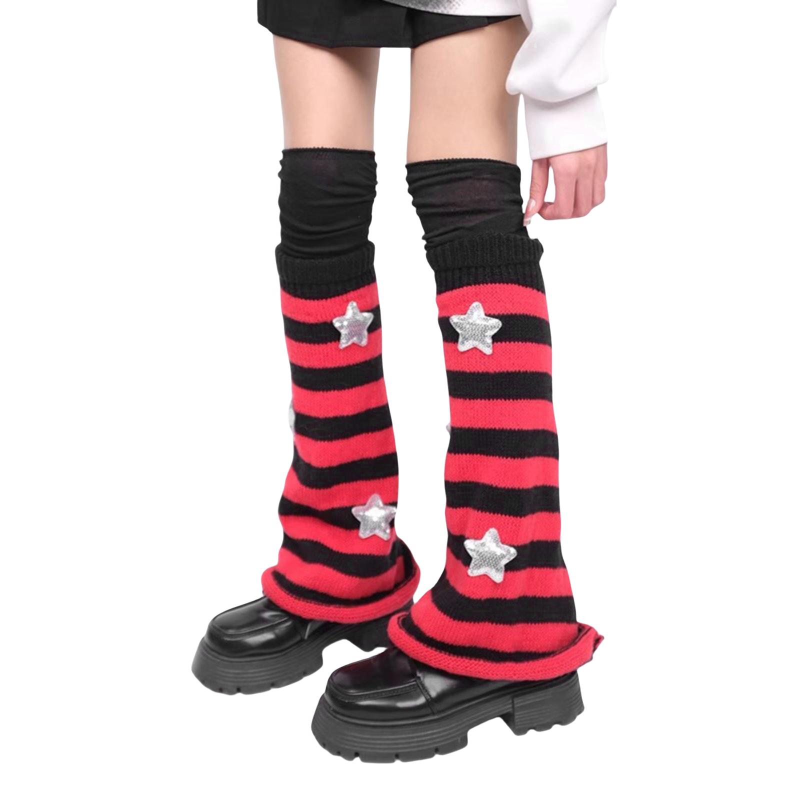 Women Subcultures Leg Warmer Socks Harajuku Cute Star Knitted Flared Boot Covers with Thigh High Long Stockings Set