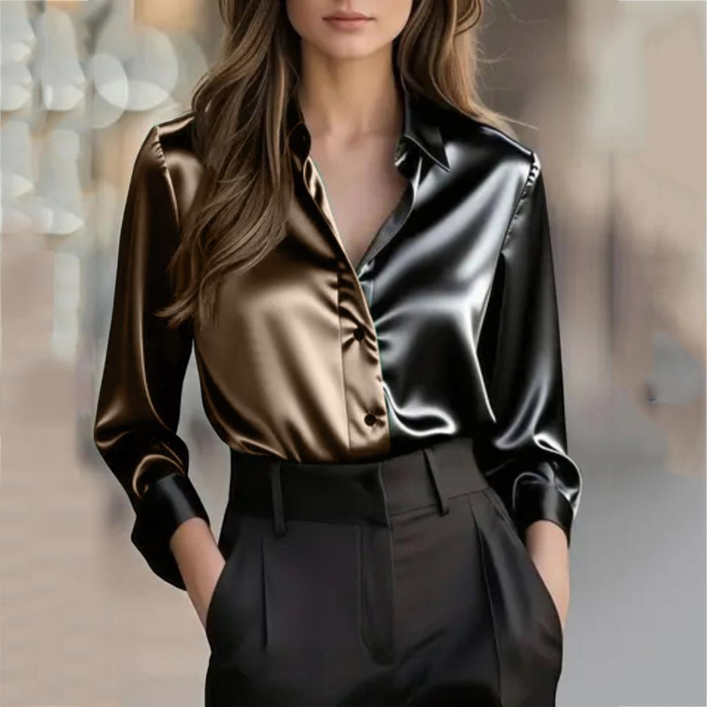 Elegant And Stylish Two-tone Collared Button-down Shirt For Women