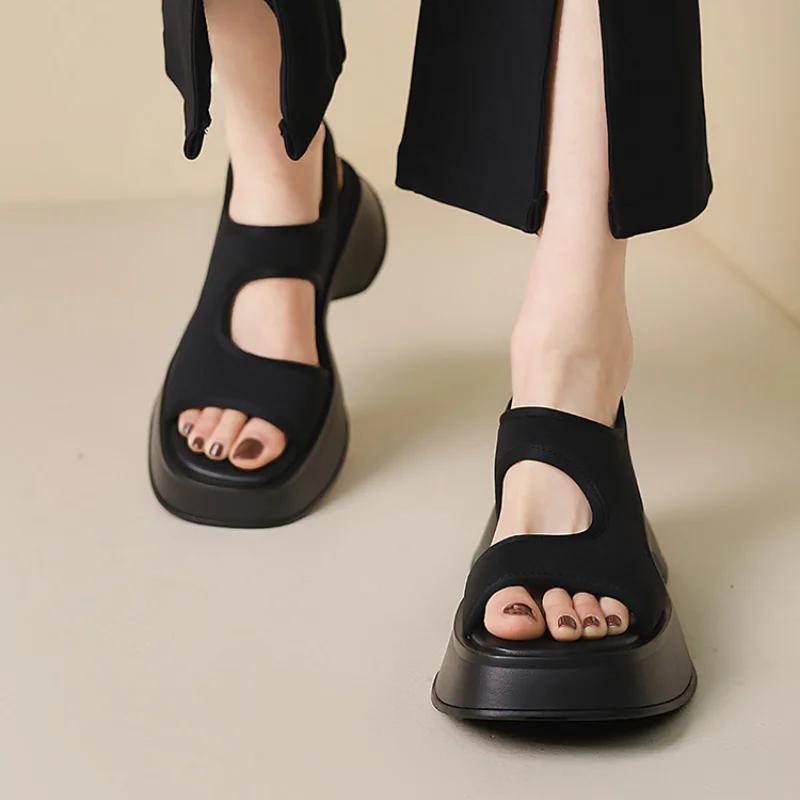 Women's Summer Sandals 2024 New Style Fashion Simple Casual Elastic Cloth Open Toe Soft Sole Cover Roman Beach Shoes for Women