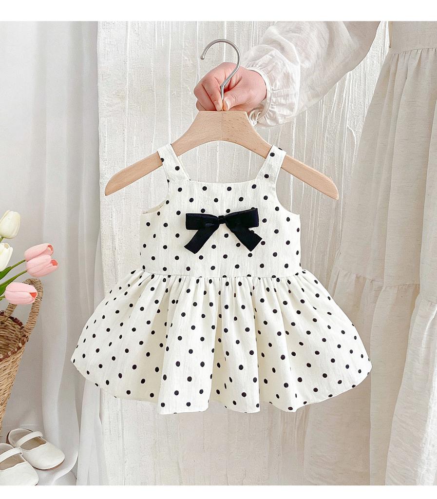 Mädchen Sommer gepunktetes Kleid mit Schleife Süßes ärmelloses Westenkleid Kinder Geburtstagsparty Formelles Kleid für Kleinkind Baby