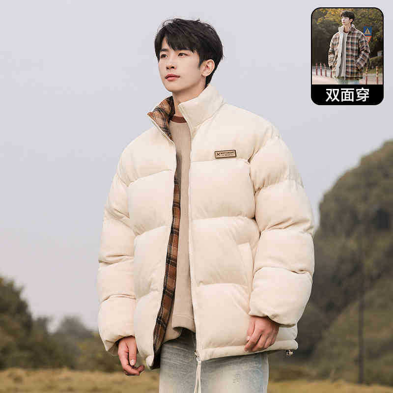 Double-sided wear stand-up collar plaid cotton clothes men's autumn and winter thickened thermal cotton jacket bread clothes cotton clothes