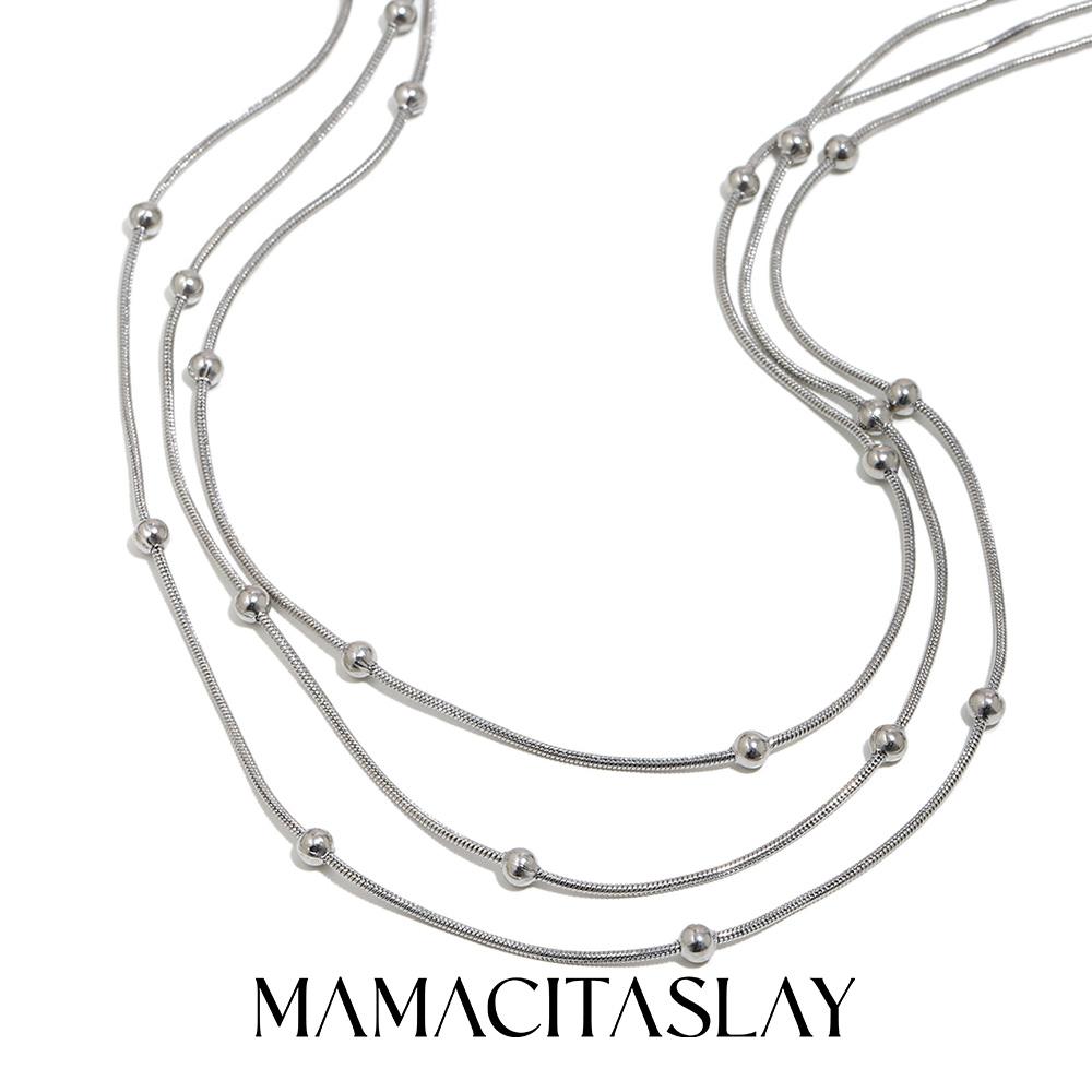 

MamacitaSlay 316L Stainless Steel Multilayer Chain Beaded Necklace 18K Gold Plated Waterproof Jewelry For Women Layered Necklace 45cm серебряный