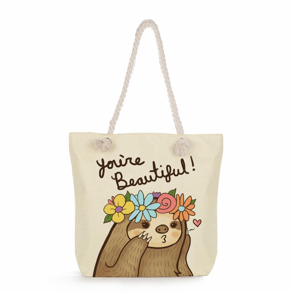 Multifunctional sloth Printed Thick Rope Shoulder Beach Bag Casual large capacity handbag 0121
