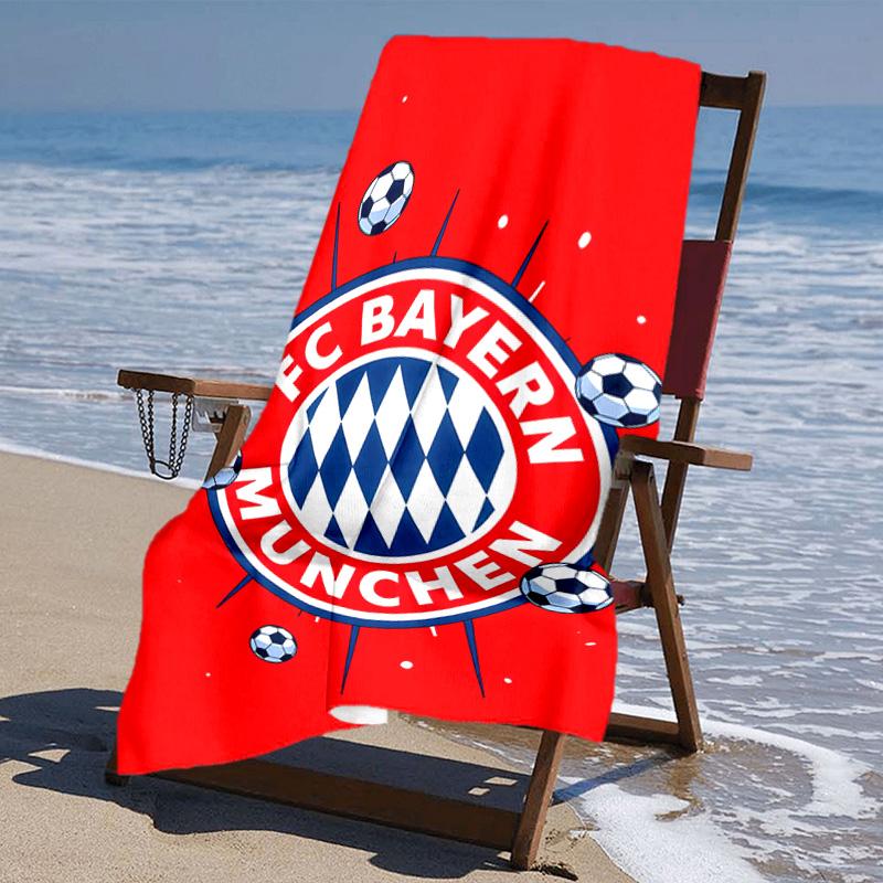 proof beach towel with FC Bayern München logo pattern - soft,absorbent,quick-drying,machine washable - perfect for swimming,camping,bathing