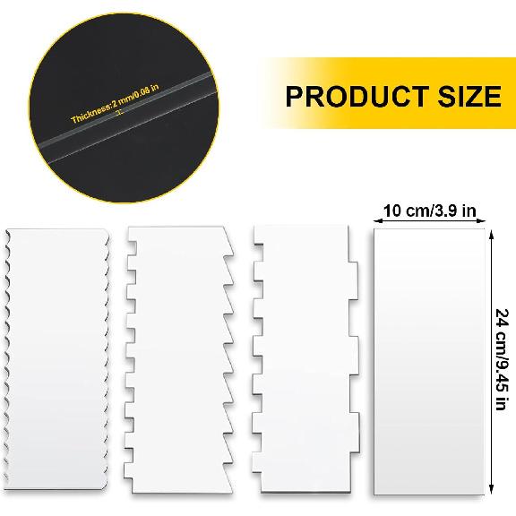 Cake Scraper, 4PCS Clear Acrylic Icing Smoother Stripes Cake Decorating Comb, Edge Smoother Tool for Mousse Butter Cream Decoration, DIY Kitchen
