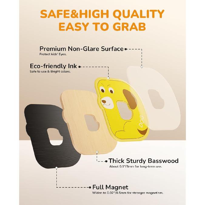 JoyCat Wooden Thick Alphabet Magnets for Toddlers Fridge Large Size Cute Animal Colorful ABC Magnetic Letters 26 Uppercase Letters Educational Toy