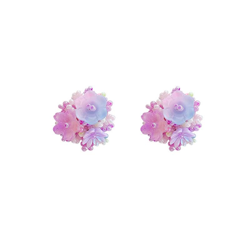 Romantic Handmade Beads Flower Earrings for Women Exquisite Elegent Rice Bead Floral Earring Dopamine Y2K Jewelry Gifts