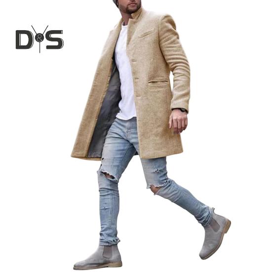 

Мужское шерстяное пальто с лацканами, длинный рукав, пальто средней длины, однотонное однобортное длинное пальто с боковыми карманами XXL
