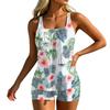 Women’s Swimsuit Tropical Leaf Print Sleeveless Square Neck Full Coverage Bathing Suit for Beach Pool
