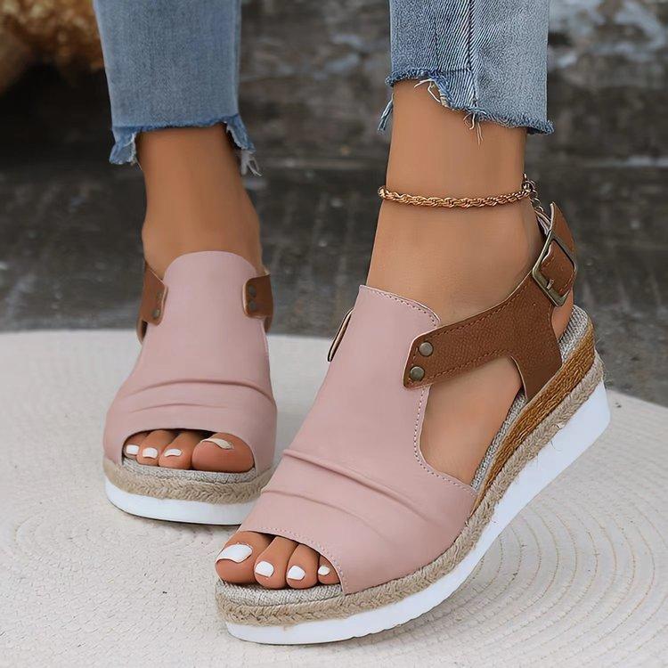 Fish Mouth Flat Bottom Wedge Heel Sandals Women's Summer New Casual Buckle Belt Outer Wear Women's Sandals