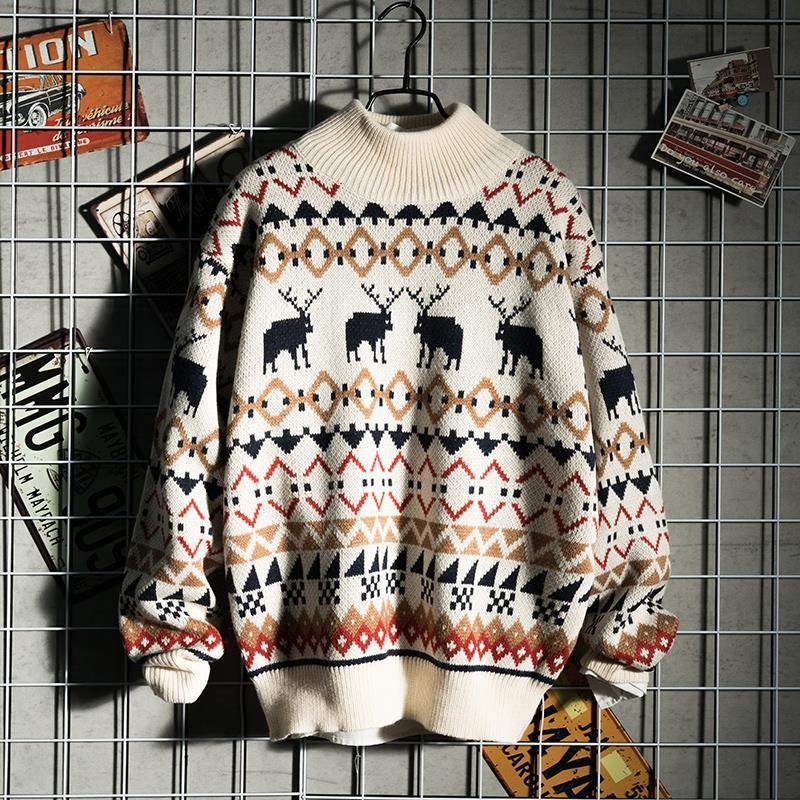 Estilo étnico Suéter de pareja engrosado Chic Suéter de cuello de tortuga  para hombres y mujeres Vintage Estampado de ciervo Suéter de Navidad Jersey  de punto Unisex comprar a buen precio —