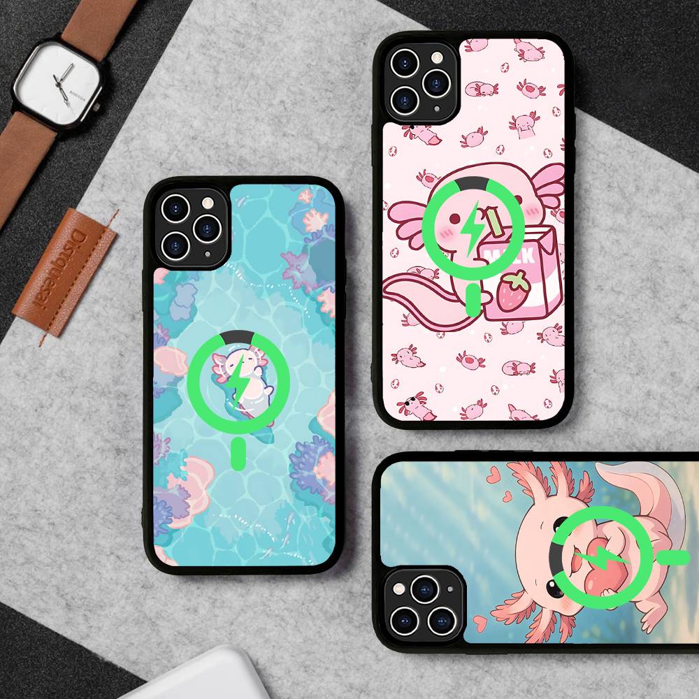 Cartoon Axolotl Cute For Magsafe Magnetic Phone Case Wireless PC+TPU For IPhone 11 12 13 14 15 16 17 Pro Max Plus
