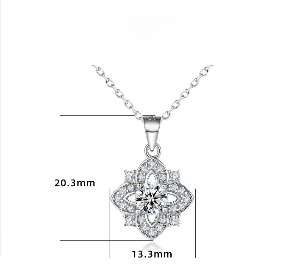 Fashion Star Zircon Rhombus Pendant 925 Sterling Silver Four-leaf Clover Necklace Women's Niche High-end Ins