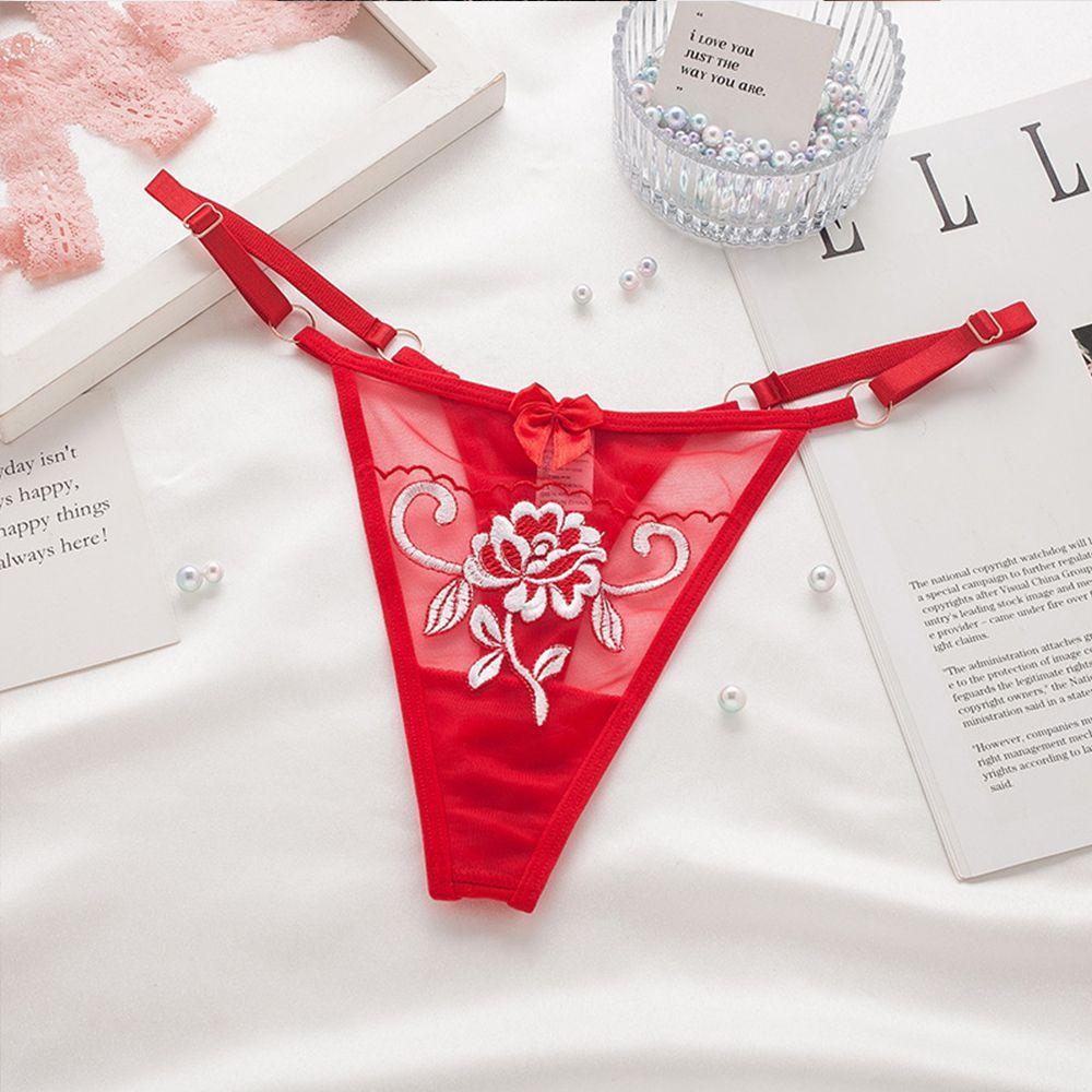 waist Flower Embroidery Girls Lace Bow Panties Seamless  Briefs Women  T-back Ladies Bandage Thongs