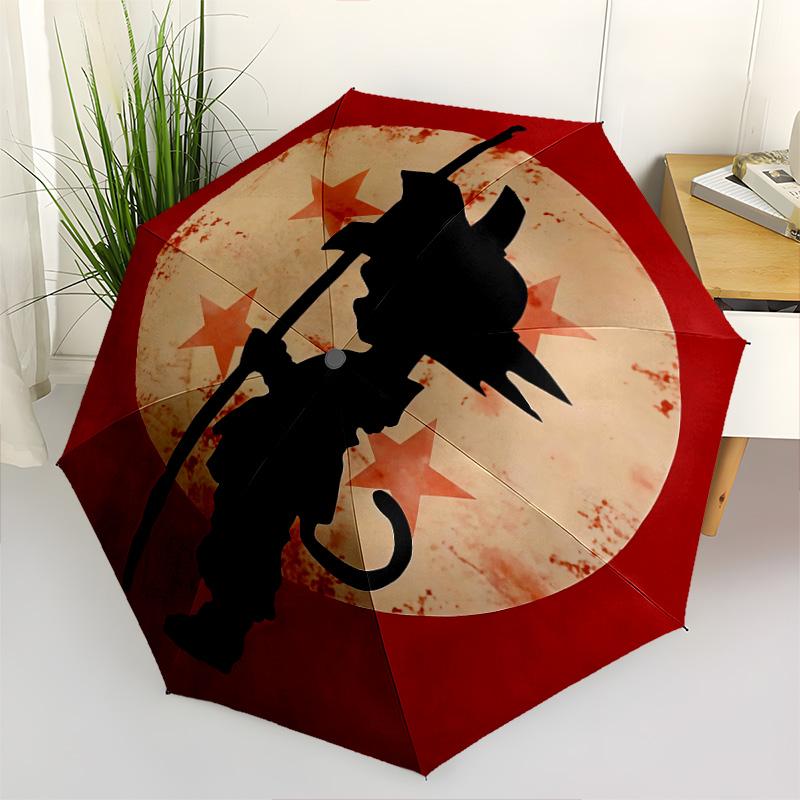 1 PC Automatic Folding Umbrella - Cute Cartoon Son Goku Pattern Portable Foldable Design With 8 Ribs Christmas Birthday Gifts