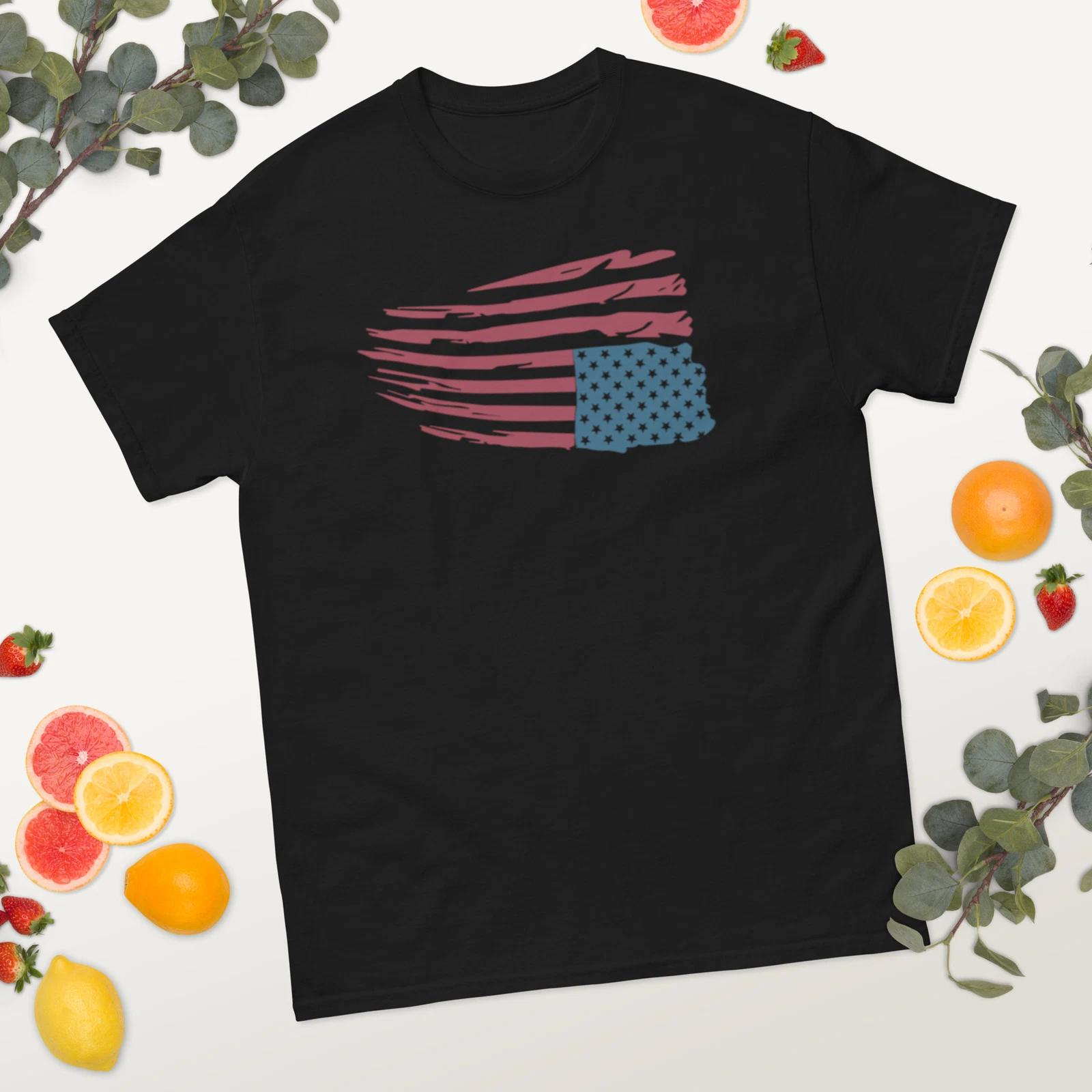 Upside-Down Distressed American Flag Gildan 5000 Unisex Classic Tee S