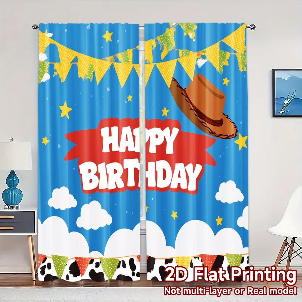 

Set Of 2 Modern Flat Printing Curtains Without Rod Cowboy Celebration Fashionable Polyester Art Deco Curtain W100*H70(CM)-Rod Pocket&2PCS