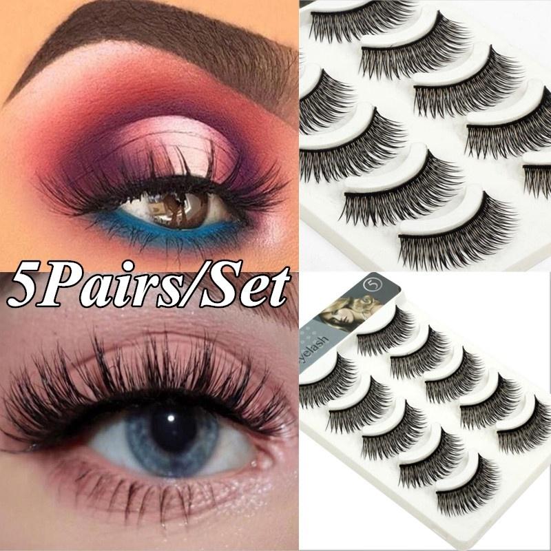 5Pairs/Set Natural Long Thick Cross False Eyelashes Lashes Black Fake ...