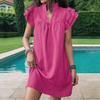 Women's Fashion Casual Solid Color V-Neck Loose Ruffle Sleeve Short Dress