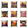 Creative Colorful Oil Painting Landscape Digital Printing Short Plush Pillow Covers for Car Sofa Office Cushion Cover Home Goods