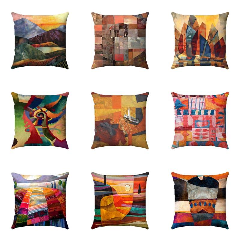 Creative Colorful Oil Painting Landscape Digital printing short plush pillow covers for car sofa office cushion cover home goods