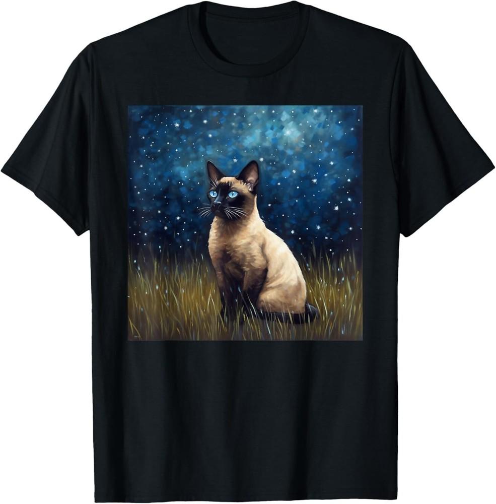 NEW LIMITED Cute Siamese Cat In A Starry Sky Night Painting Funny T-Shirt Unisex T-Shirt XXL