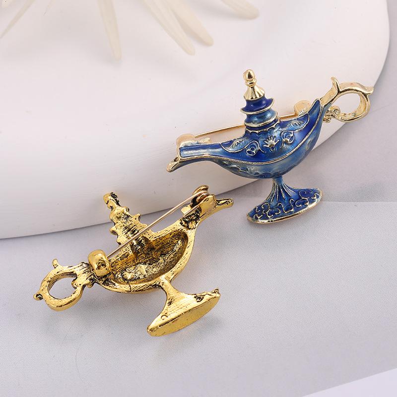 Enamel Tea Pot Lamp Brooch Magic Elegant Aladdin Lamp Brooches Jewelry Accessories Retro Vintage Exotic Pin Birthday Gift