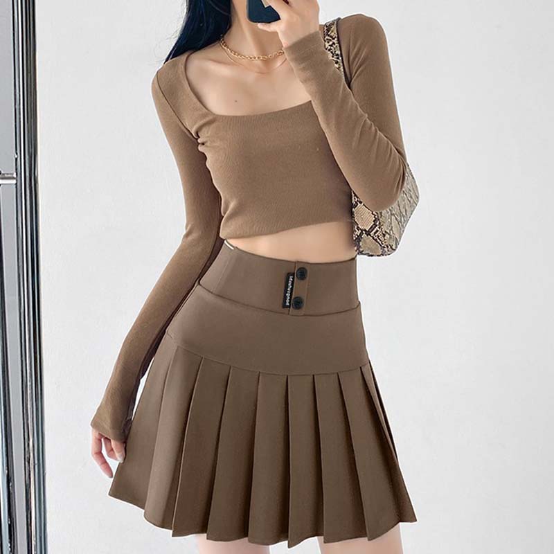 A-line Pleated Skirt for Women Autumn Winter Slim High-waisted Shorts Skirts Vintage Korean Style Plus Size Clothing